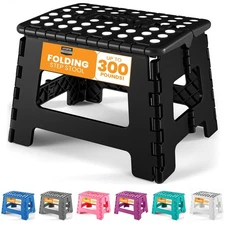 Folding Step Stool with Handle - (Pack of 1) Anti-Slip Foot Stool with 9 Inch...