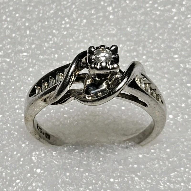 vntg used sterling silver diamond ring marked tested size 6.75 3.3gr