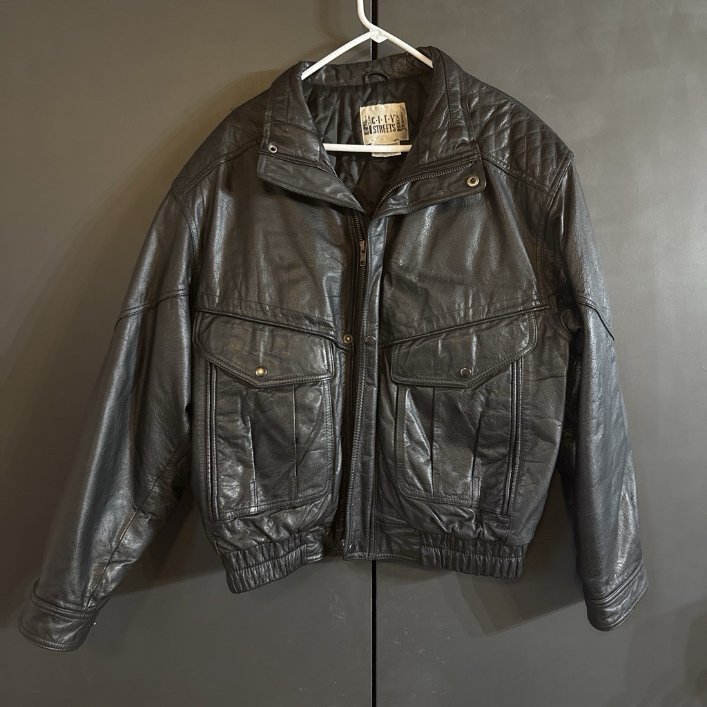 Rare Vintage City Streets Genuine Leather Bomber Jacket Size Medium Black VTG