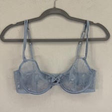 Victoria's Secret Light Blue Lace Unlined Demi Bra 32C Floral Sheer READ