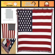 Image of American Flag Blanket - Soft Cotton Tapestry Throw, Woven USA Gift (69x48)