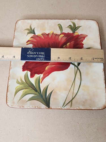 Poppies Set: 1 Salad Plate, 1 Trivet From Pier One Hand Painted Earthenware - Picture 7 of 9