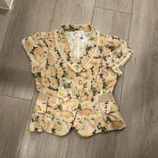 Red Valentino T Floral Blouse Top With Ruffle and Back Tie NWT