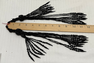 2 Beaded Tassel Pendants Black Hanging 11" Glass/Acrylic Home Decor Crafts VNTG