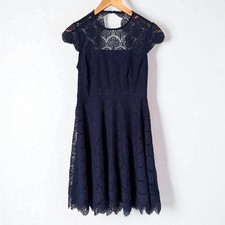 Eliza J Scallop Lace Navy Blue Fit and Flare Mini Dress Size 0 Wedding Guest