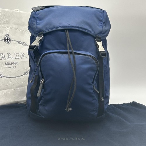 PRADA 2VZ135 Tessuto Nylon Backpack Travel Bag Triangle Logo Plate Navy with Dus