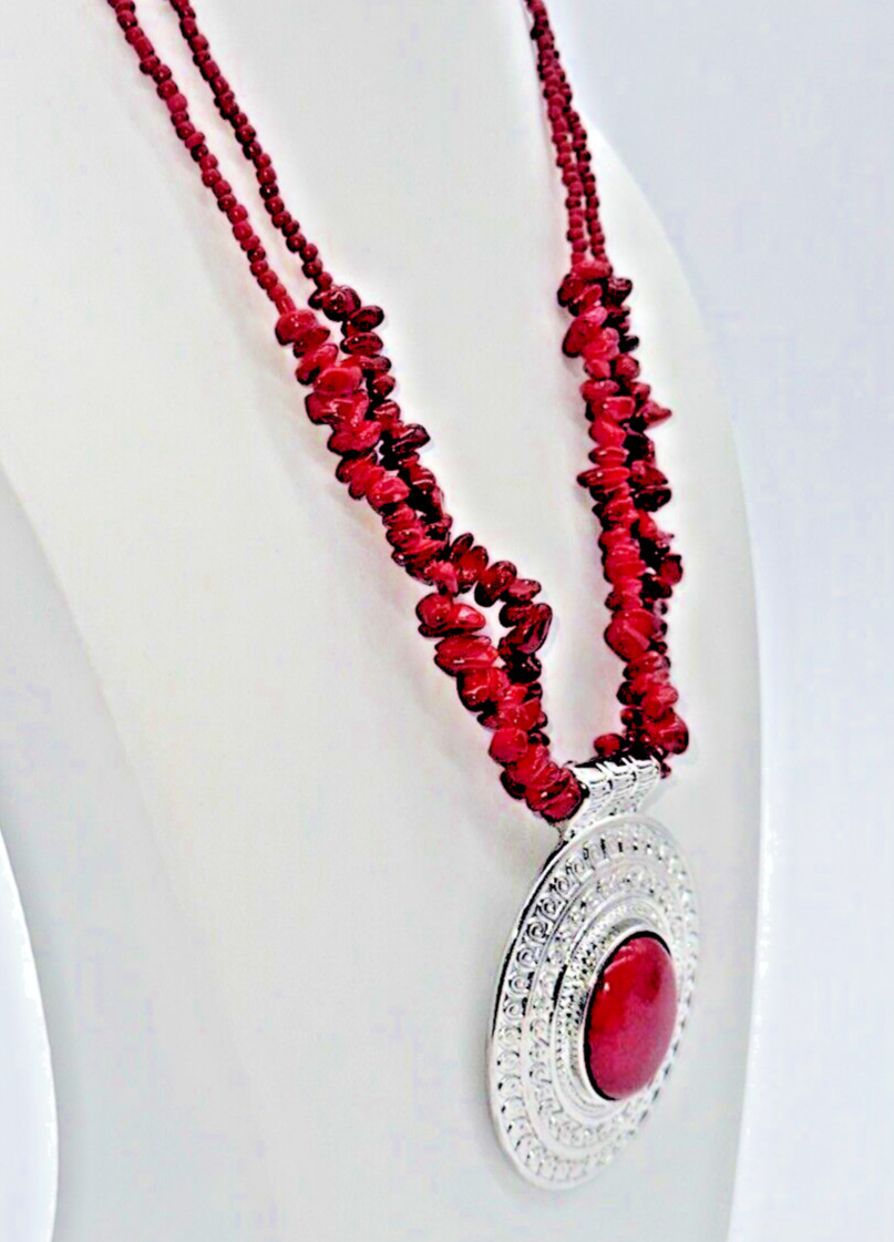 Dramatic 19" Double Strand Red Beaded Statement N… - image 2