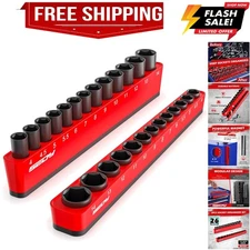 2-Piece 1/4"-Drive Metric Magnetic Socket Organizer Set Holds 26 Sockets - De...