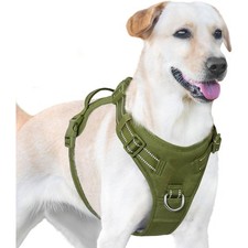 Tactical Dog Harness No Pull Adjustable Olive Green Reflective Control Handle XS