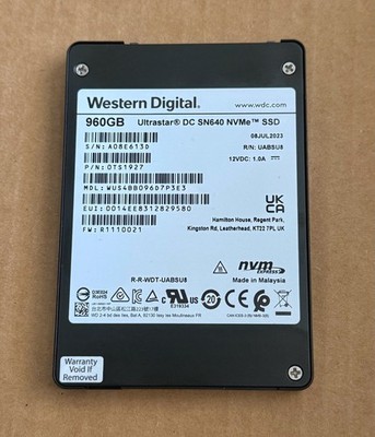 WD SN640 960GB WUS4BB096D7P3E3 PCIe Gen 3.1 x4 4GB/s U.2 NVMe 2.5'' SSD