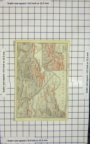 Original Old Antique Print Map Italy Street Plan Locarno Muralto Gordola