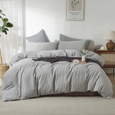 XINMIANFANG Striped Duvet Cover Set 100 Washed Cotton Linen Feel Full