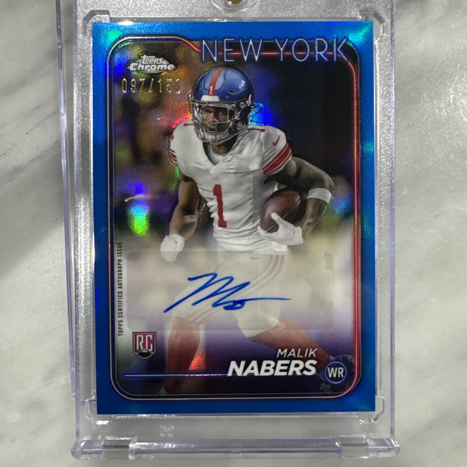 2024 Topps Chrome Football Malik Nabers Rookie Autograph Blue Refractor /150 RC