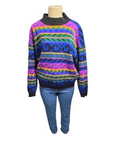 Vintage 80s 90s Jessica Roberts Multicolor Crewneck Knit Sweater Baroque Size M