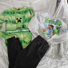 Minecraft Boys Clothes Bundle Lot L Pants XL Hoodie Sweater 3 Pieces Kids