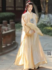 Asian Chinese Style Traditional Clothing Ming Dynasty Hanfu Men Robe Round Neck