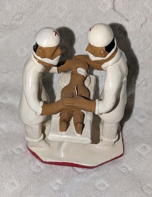 Brazilian Folk Art Operating Surgeons and Patient Figurine ; Sign JOSE DA SILVA