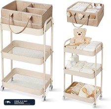 Baby Diaper Caddy 3 Tier Rolling Storage Cart Organizer Taupe