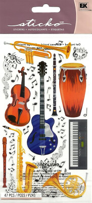 Stickado Musical Instruments Sticko Instruments Stickers 47 Pc Guitar Violin Drum Keyboard Sax Flute ...