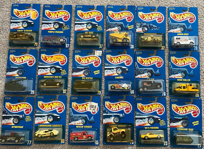 Lot - 71 Vintage 1990 Hot Wheels Blue Card NOC Mix #1 - #99 #100s