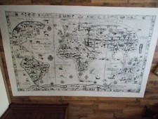 HUGE Antique World Map Historical 1924 Wien Reprint of Pierre Desceliers 1553