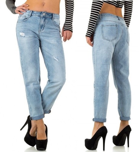 Jeans donna chiaro a vita alta stile boyfriend con strappi e tasche | eBay