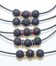 Beaded Leather Necklace Cord Choker Surfer with Silver Lobster clasp- Unisex USA
