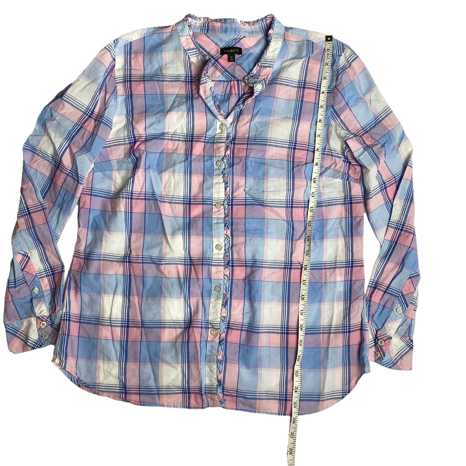 Talbots Plaid Ruffle Button Down Cottagecore Shir… - image 5