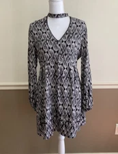 Ethereal by Paper Crane Chocker Dress MEDIUM Black & White Long Sleeve Boho