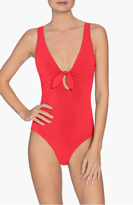 Robin Piccone Ava Plunge Underwire Red One-Piece Swimsuit Womens L36114 Size 14