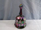 Fenton Amethyst Carnival Glass Hand Painted Bell - Pinkish Whitish Flowers
