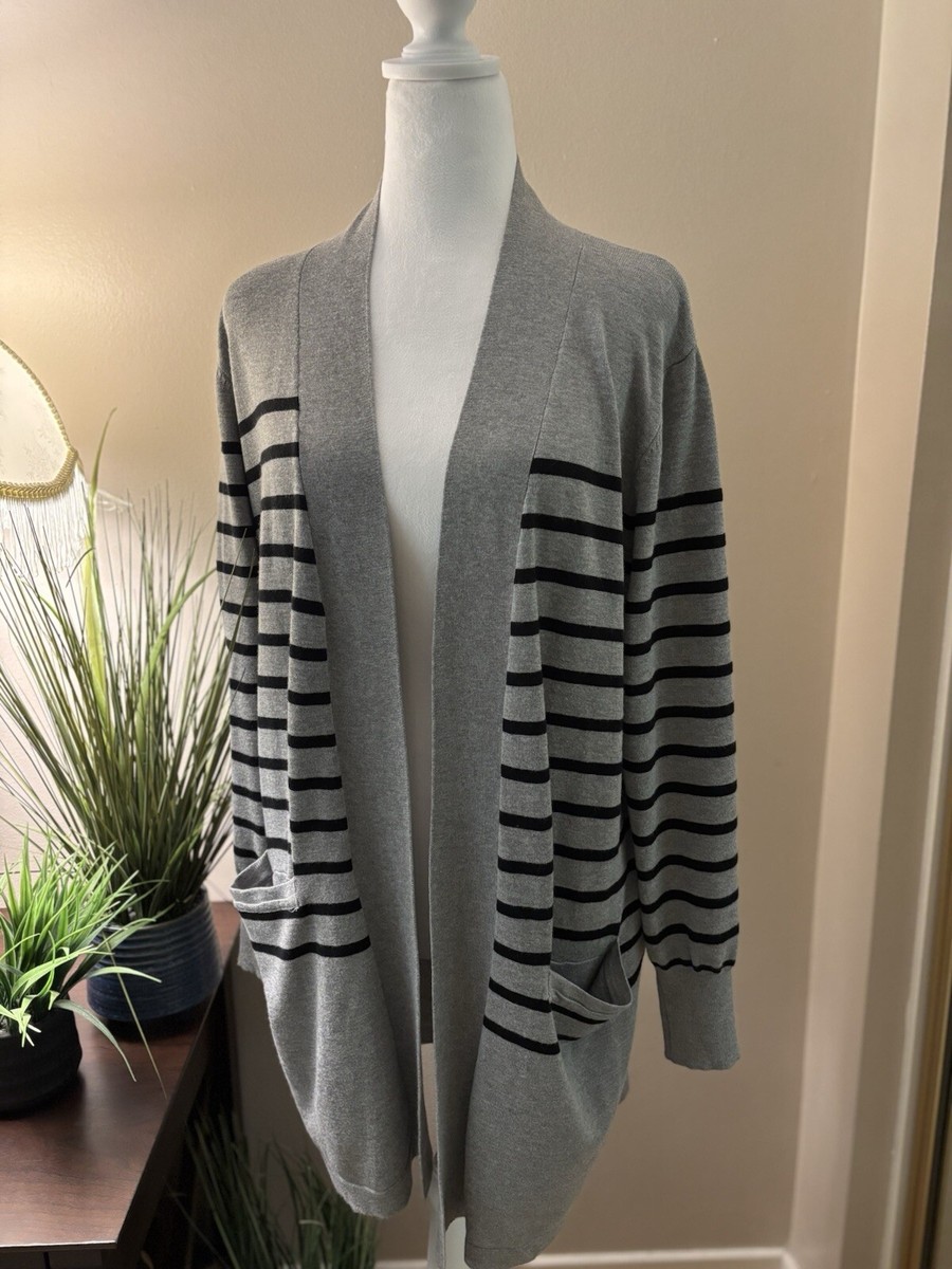 Premise Studio Women's Open Front Cardigan Long Sleeve Gray Black