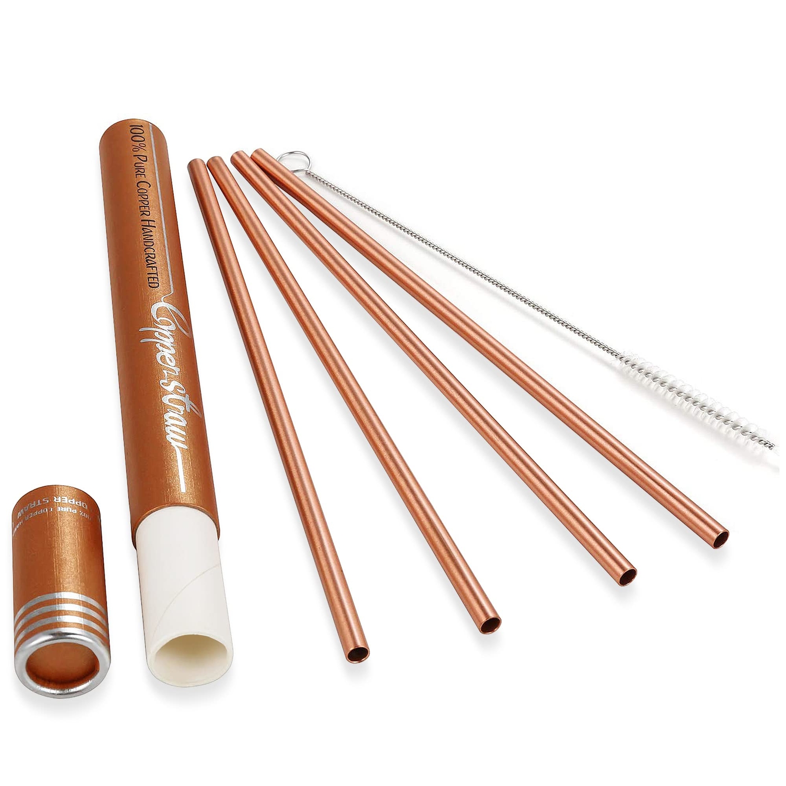 Copper Drinking Straws Gift Set 8.5 Inch Long Handcrafted Reusable Metal Straws  