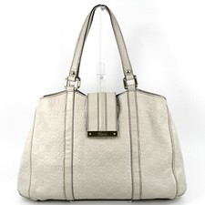GUCCI Tote Shoulder Hand Bag sima Leather White Authentic