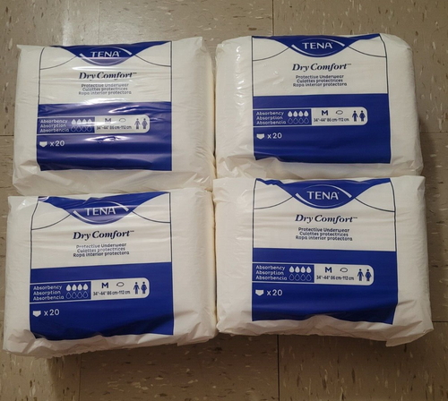 4 Packungen Tena Dry Comfort Schutzunterwäsche für Erwachsene weiß Größe M 34" bis 44"