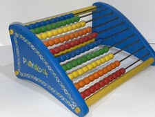 Vintage PLAYSKOOL Wood Abacus Educational Toy 100 Colored Beads Nice Graphics