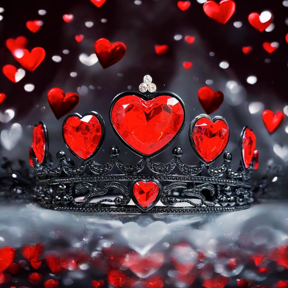 Gothic Heart Crown, Renaissance Crown, Evil Goddess Crown, Costume Headdress Dark Gothic Heart Crown: Red Crystal Queen Cosplay Costume  main image 2