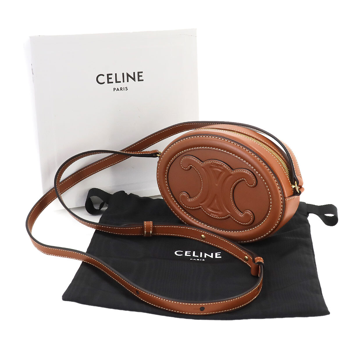 CELINE Oval Purse Cuir Triomphe Shoulder Bag Leather Brown CELINE Oval Purse Cuir Triomphe Shoulder Bag Leather Brown