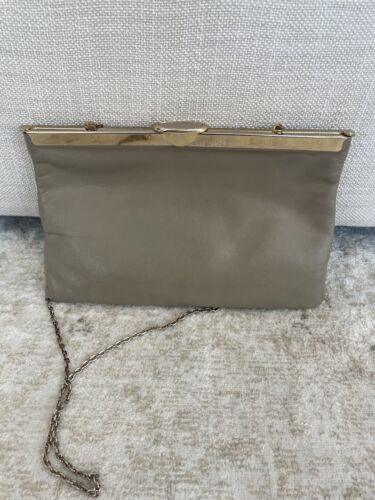 Vintage 70er Jahre Etra Leder Clutch Kettenriemen Schultertasche hellbraun Echtleder - Bild 2 von 5