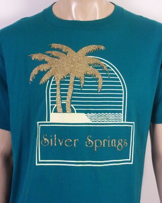 vintage 90s single stitch Silver Springs T-Shirt Palm Trees Glitter SZ XL 