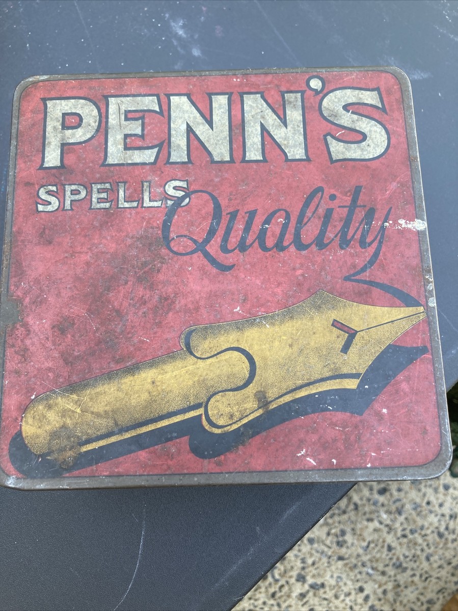 ANTIQUE ADVERTISING TIN PENN'S SPELL QUALITY TOBACCO TIN NICE VINTAGE CIGAR  BOX