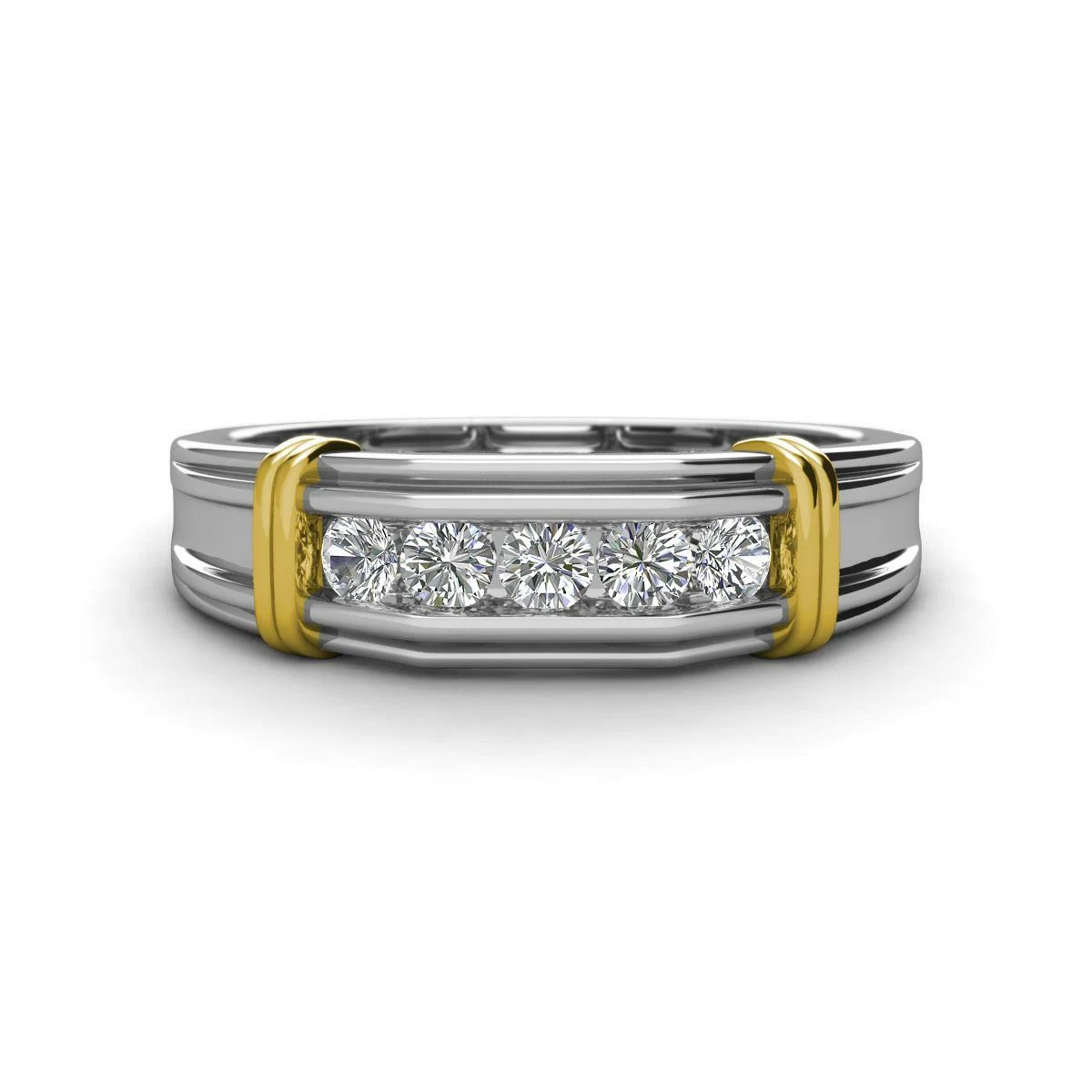 14k Yellow Gold Mens Solitaire Diamond Ring Band 1/2 ctw Chanel Set