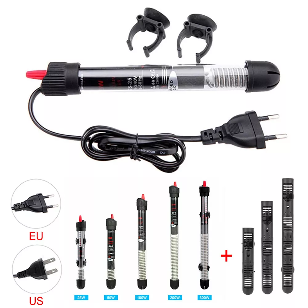 Aquarium Heater 25 300W with Cover Guard Anti Explosion Submersible Fish Tank US