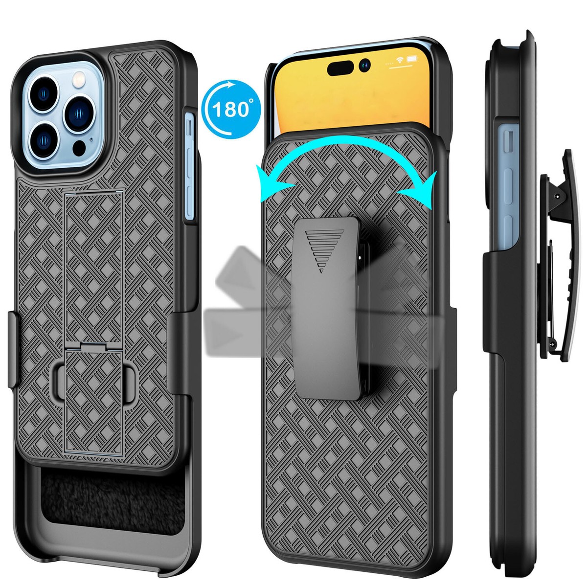 For iPhone 14 13 12 11 Pro Max XR XS Plus Holster Belt Clip Case  w/Kickstand