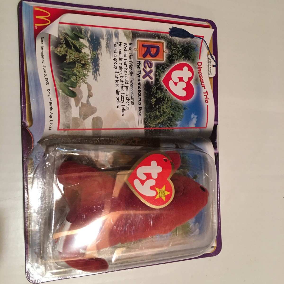 Ty McDonalds Dinosaur Trio Rex The T-Rex Teenie Beanie Baby New