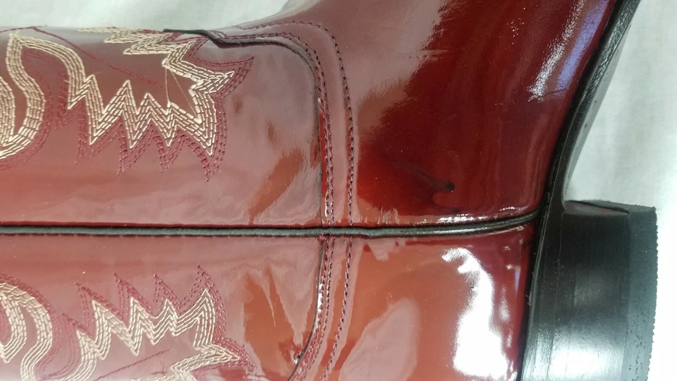 Botas occidentales borgoña para hombre de cuero liso ropa de rodeo vaquero punta redonda botas Foto 4 de 4