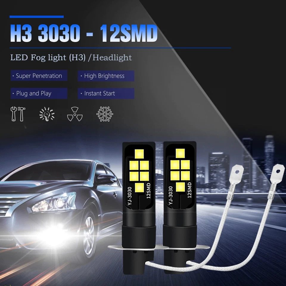 Ampoules H3 LED 12 SMD Bleu crystal pour feux anti Brouillard Auto Moto 12V - Photo 3/3