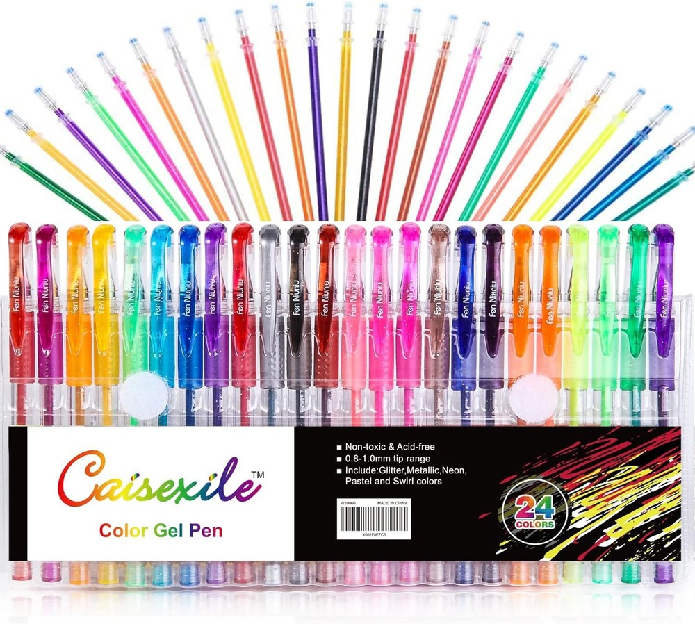 24 Coloring Glitter Gel Pens Come with 24 1 Count (Pack of 24), 24 colors 24 Coloring Glitter Gel Pens Come with 24 1 Count (Pack of 24), 24 colors