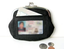 Black Ladies Genuine Leather Clasp Coin Purse Card ID Change Holder New