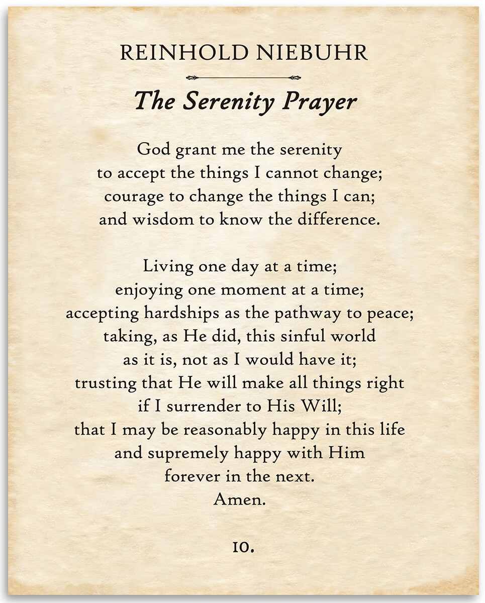 Reinhold Niebuhr - The Serenity Prayer - 11x14 Unframed Typography